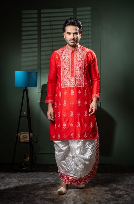 Men’s Wedding Ethnic Kurta Dhoti Set Elegance in Every Stitch