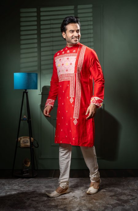 Men’s Festival Jamdani Buta Allover Work Kurta Pajama Set “Allover Artistry for Every Celebration.”