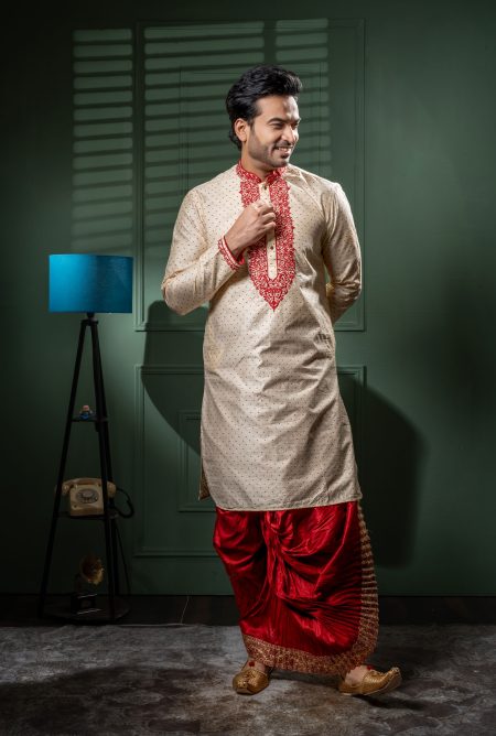 Men’s Premium Ivory Kurta with Contrast Dhoti “A Grand Expression of Tradition.”