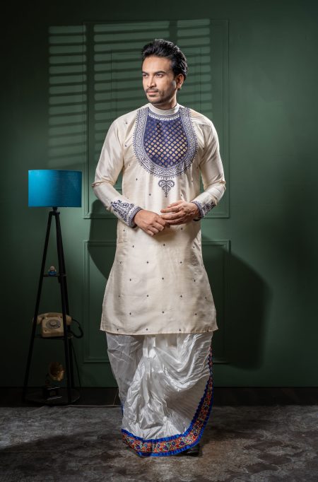 Men's Wedding Benarasi Raw Silk Kurta with Dhoti “Timeless Grace for Your Special Day.”