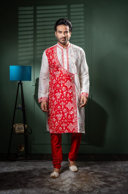 Men’s Premium Silk Blend Embroidered Kurta with Churidar Designed for Celebration. Tailored for Distinction.