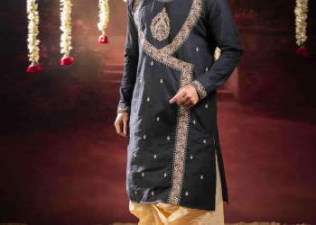 Men’s Regal Bangalore Silk Wedding Festival Kurta & Dhuti Set