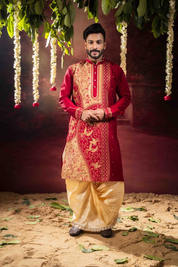 Men’s Traditional Raw Silk Wedding & Festive Kurta with Dhuti Set 1 DSC09201