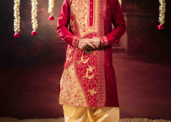 Men’s Traditional Raw Silk Wedding & Festive Kurta with Dhuti Set