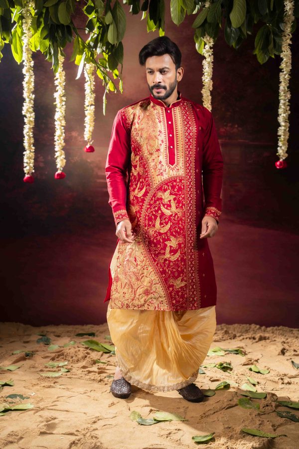 Men’s Traditional Raw Silk Wedding & Festive Kurta with Dhuti Set 2 DSC09202