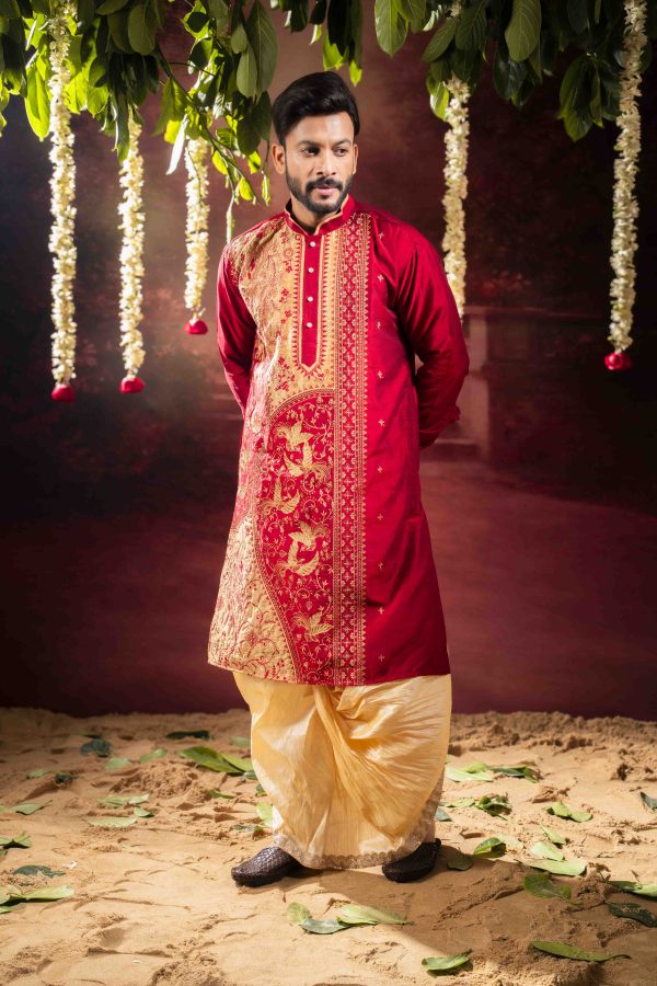 Men’s Traditional Raw Silk Wedding & Festive Kurta with Dhuti Set 3 DSC09203