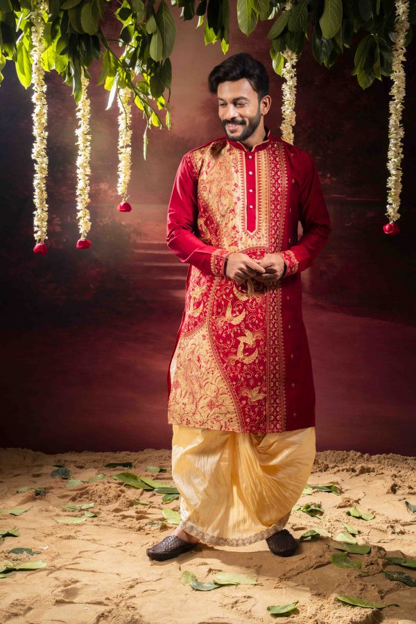 Men’s Traditional Raw Silk Wedding & Festive Kurta with Dhuti Set 4 DSC09204