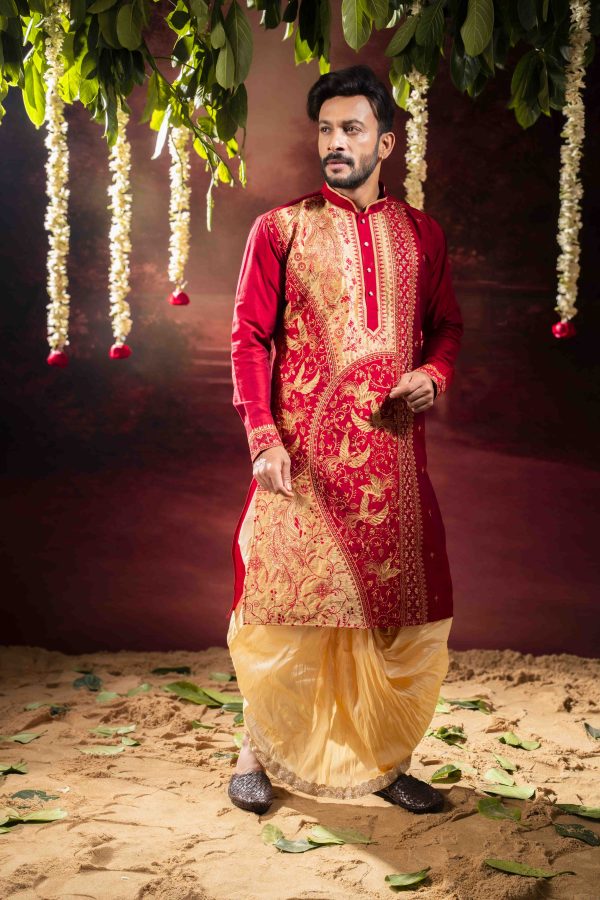 Men’s Traditional Raw Silk Wedding & Festive Kurta with Dhuti Set 5 DSC09205