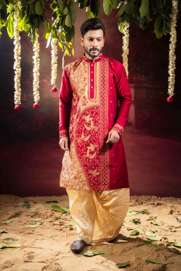 Men’s Traditional Raw Silk Wedding & Festive Kurta with Dhuti Set 6 DSC09206