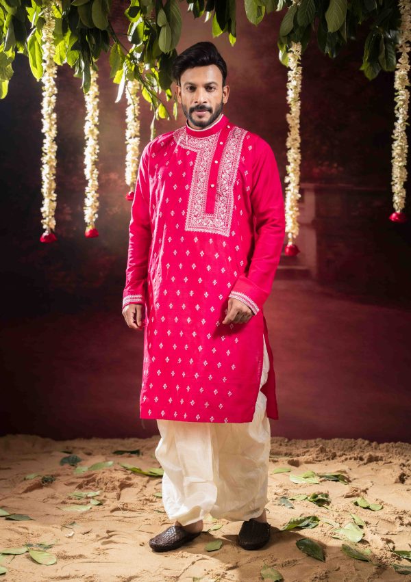 Men’s Classic Raw Silk Side-Neck Kurta with Dhuti Pant Set 1 DSC09349