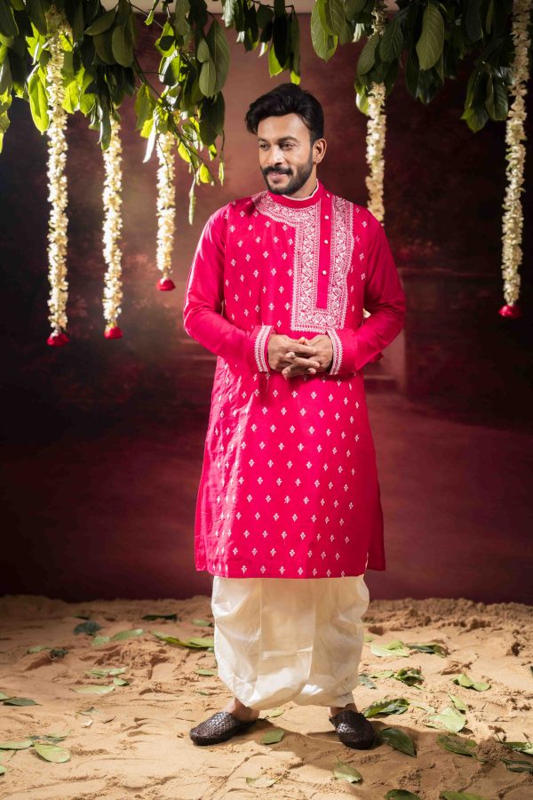 Men’s Classic Raw Silk Side-Neck Kurta with Dhuti Pant Set 2 DSC09350