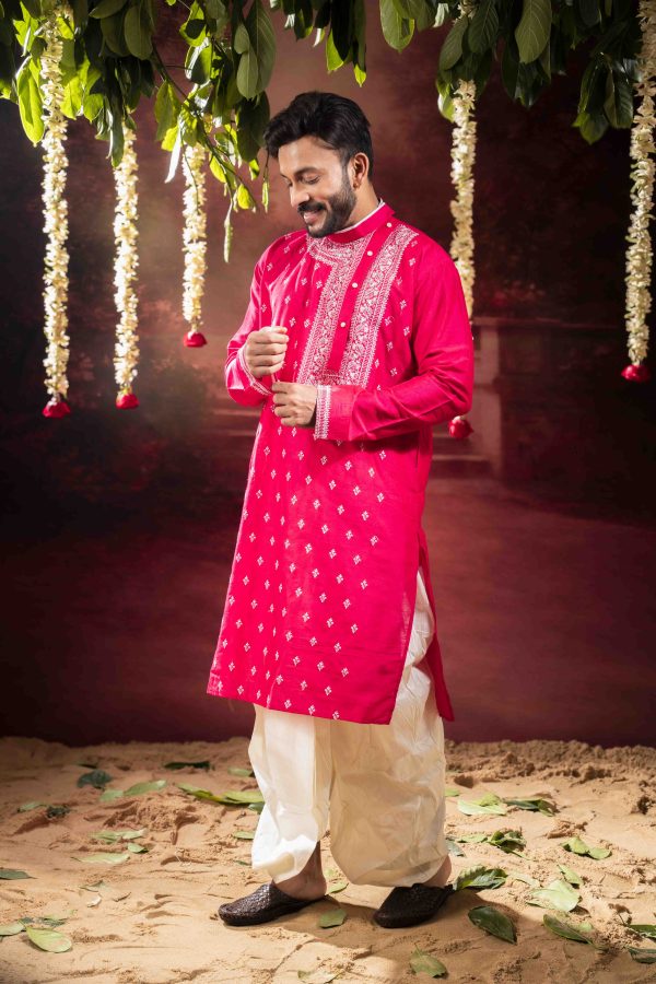 Men’s Classic Raw Silk Side-Neck Kurta with Dhuti Pant Set 3 DSC09351