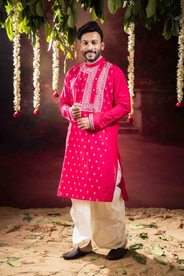 Men’s Classic Raw Silk Side-Neck Kurta with Dhuti Pant Set 4 DSC09352