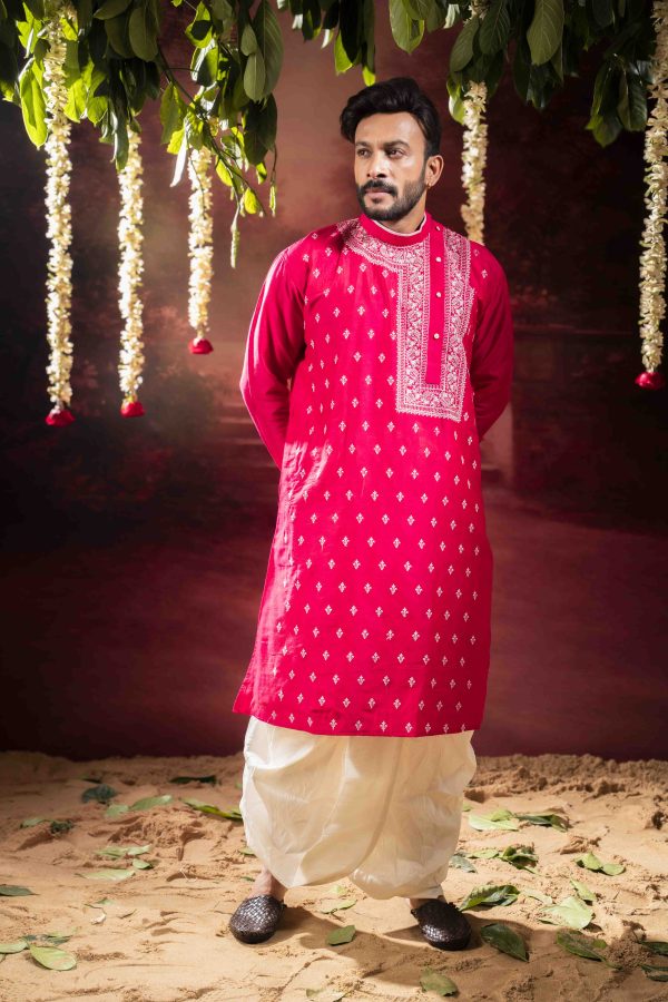 Men’s Classic Raw Silk Side-Neck Kurta with Dhuti Pant Set 5 DSC09353