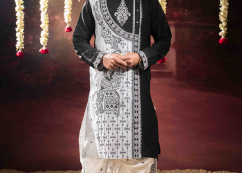 Men’s Regal Cotton Silk Occasion Kurta with Dhuti Set